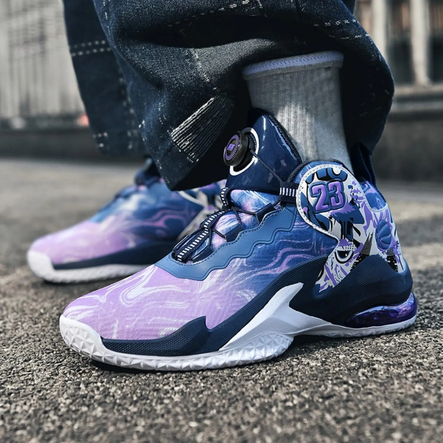 Men's Breathable Mesh Lace Up Basketball Shoes Fashion High-Top Non-Slip Sneakers Casual Gym Sports Tennis Jogging Shoes