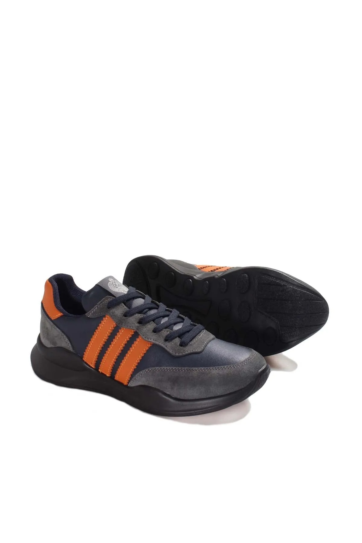 Men's Gray and Orange Stripe Sneakers-Wessi