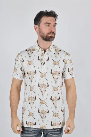 Mens Performance Fabric Modern Fit Stretch Cow Skull Print Polo from Platini Fashion