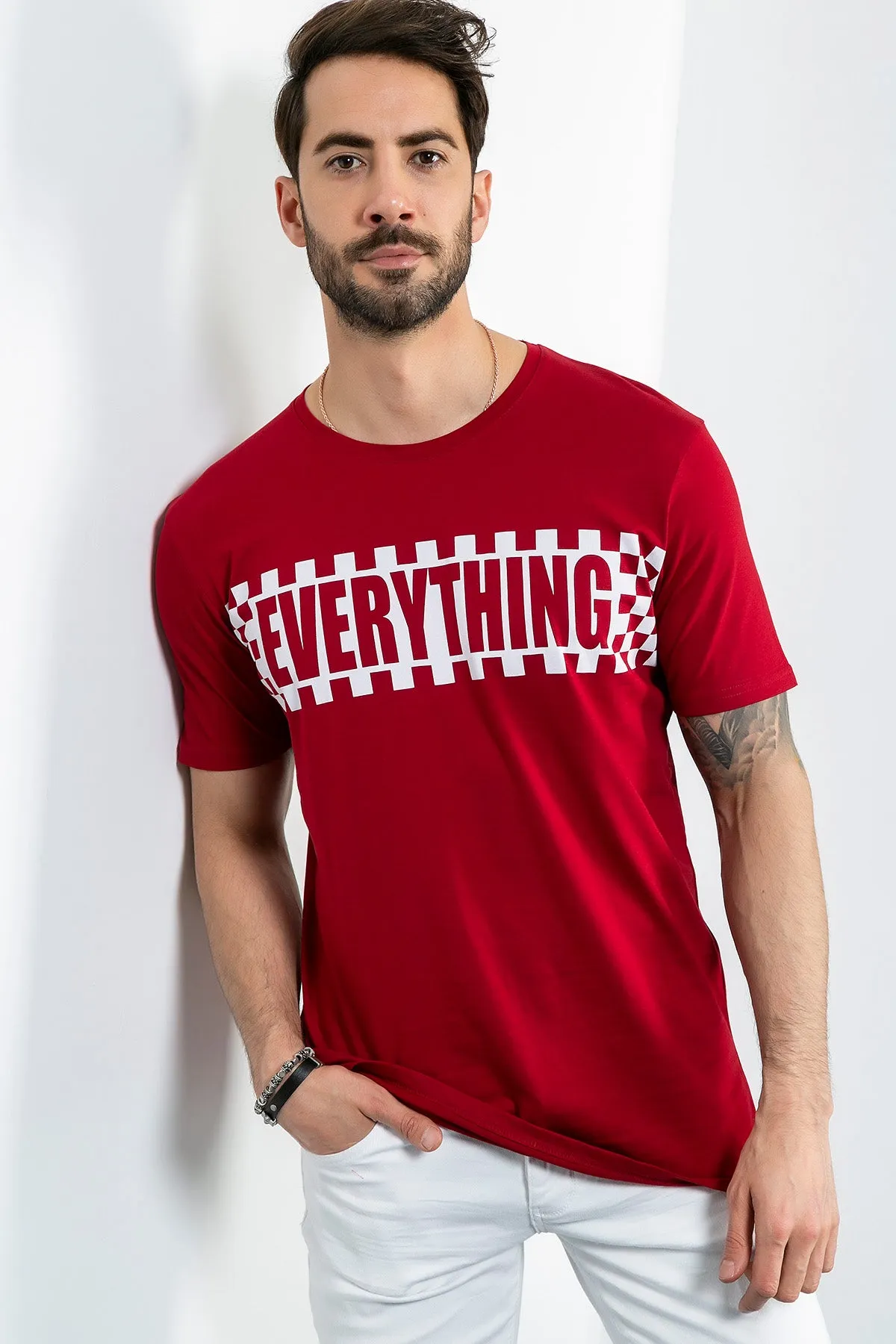 Men's Plaid Print Claret Red T-shirt