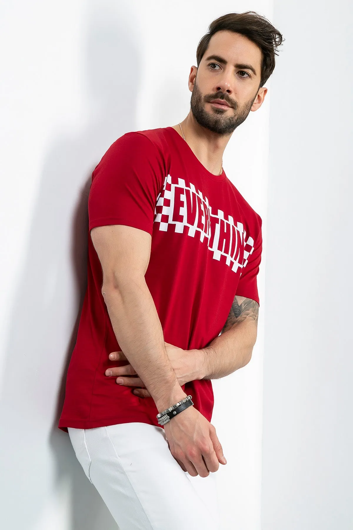 Men's Plaid Print Claret Red T-shirt