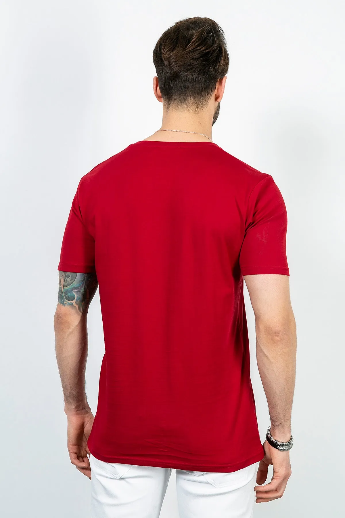 Men's Plaid Print Claret Red T-shirt