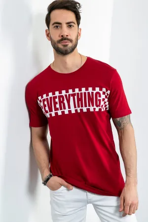 Men's Plaid Print Claret Red T-shirt