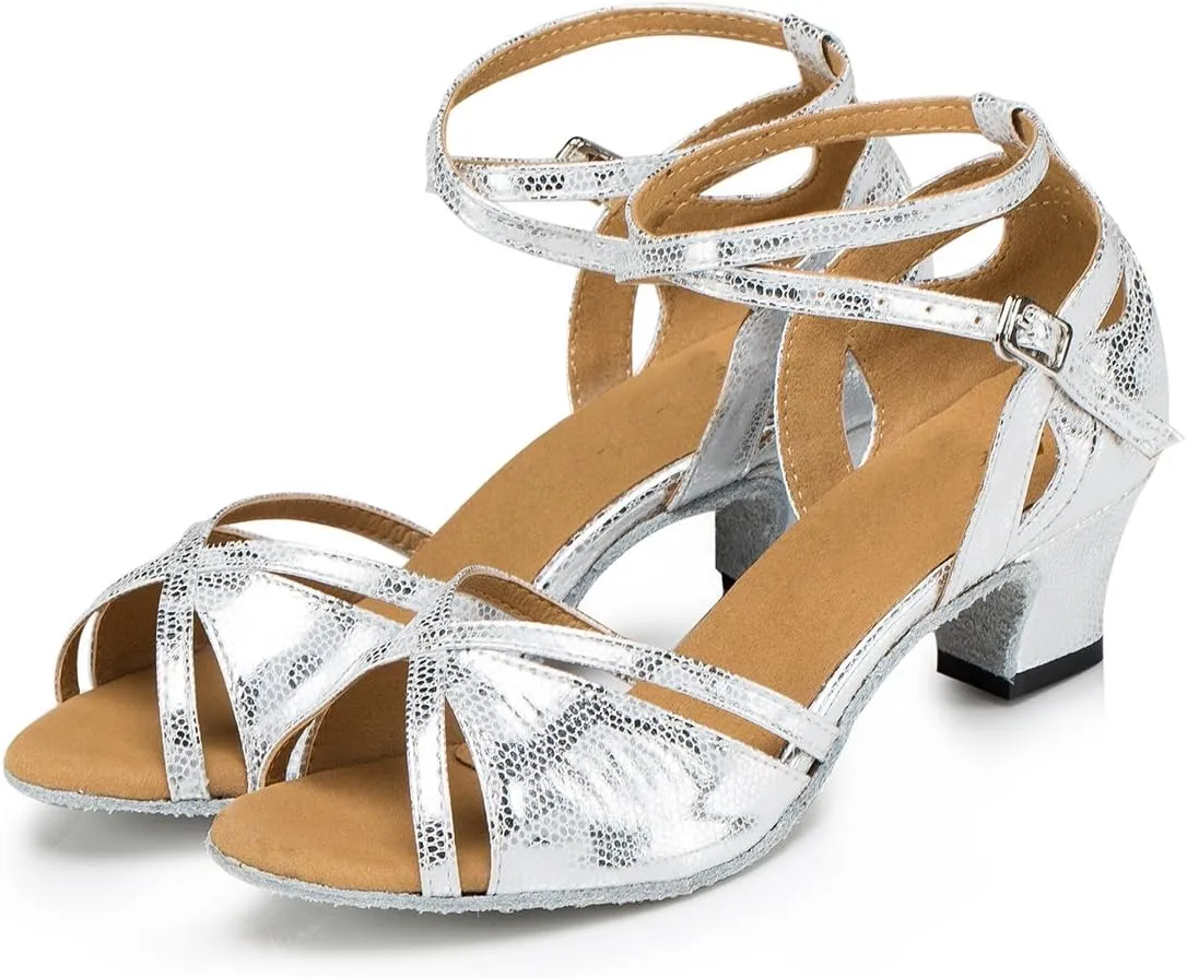 Minishion L202 Women's Flare Heel PU Leather Latin Salsa Ballroom Dance Shoes