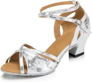 Minishion L202 Women's Flare Heel PU Leather Latin Salsa Ballroom Dance Shoes