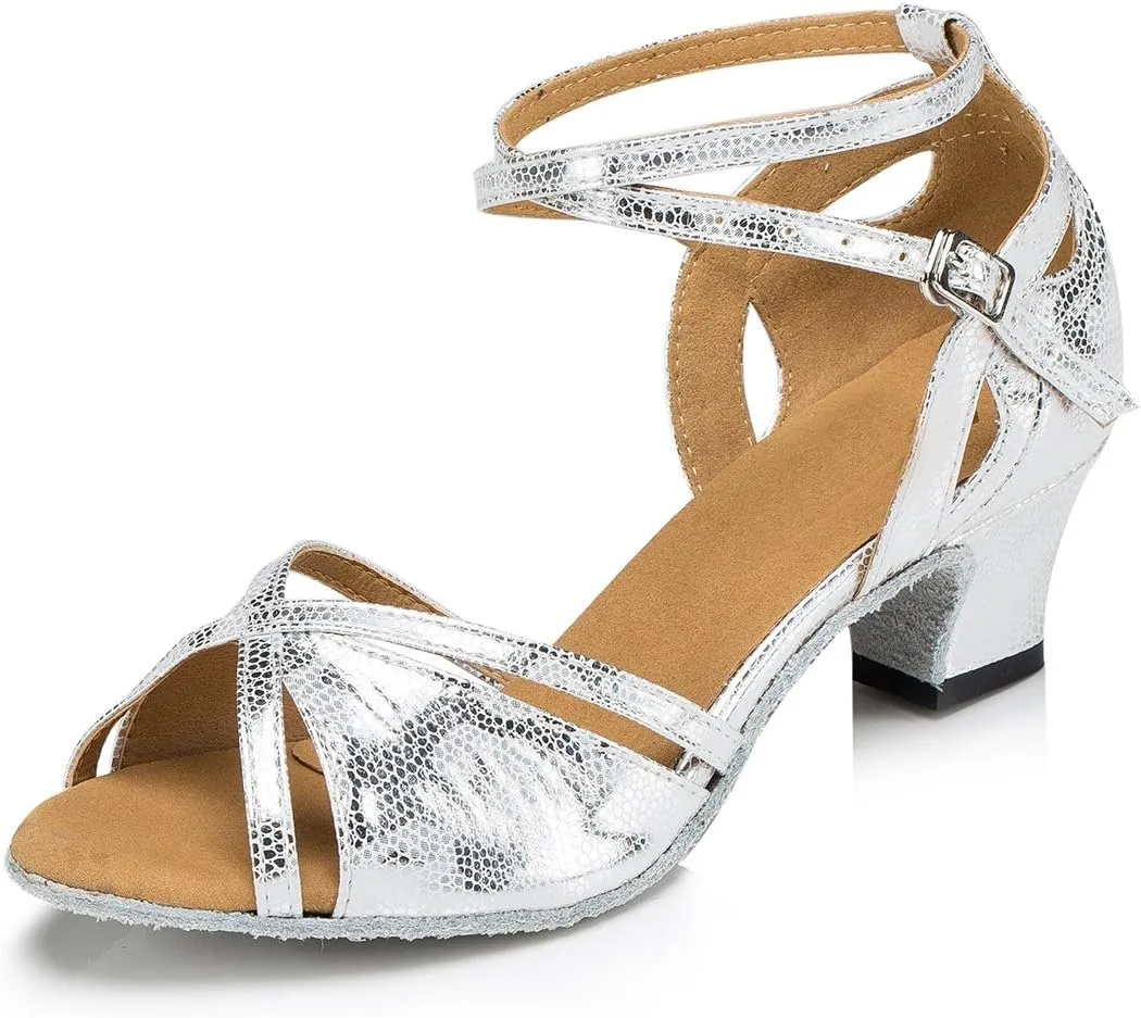 Minishion L202 Women's Flare Heel PU Leather Latin Salsa Ballroom Dance Shoes