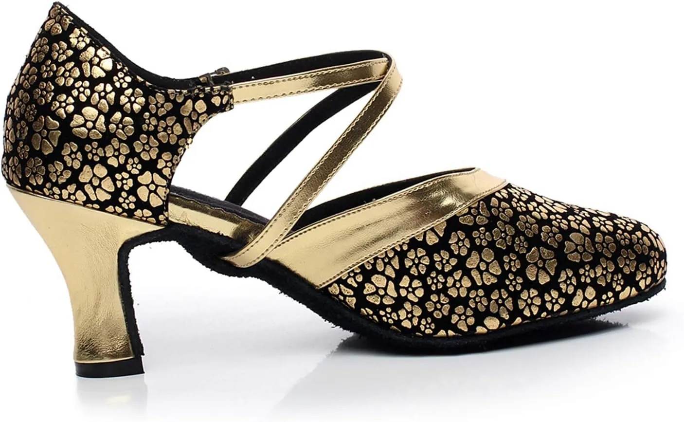 Minishion QJ7044 Women's Floral Synthetic Latin Salsa Tango Dance Shoes