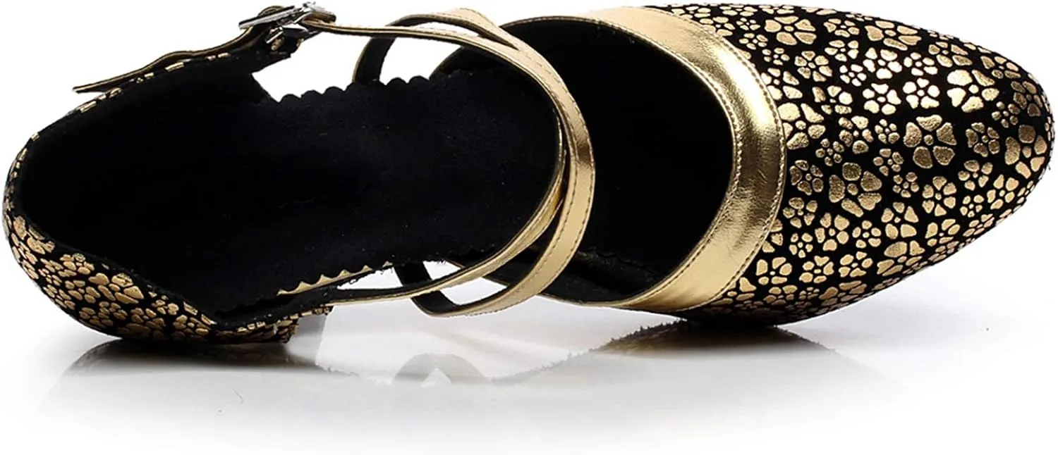 Minishion QJ7044 Women's Floral Synthetic Latin Salsa Tango Dance Shoes