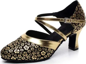 Minishion QJ7044 Women's Floral Synthetic Latin Salsa Tango Dance Shoes