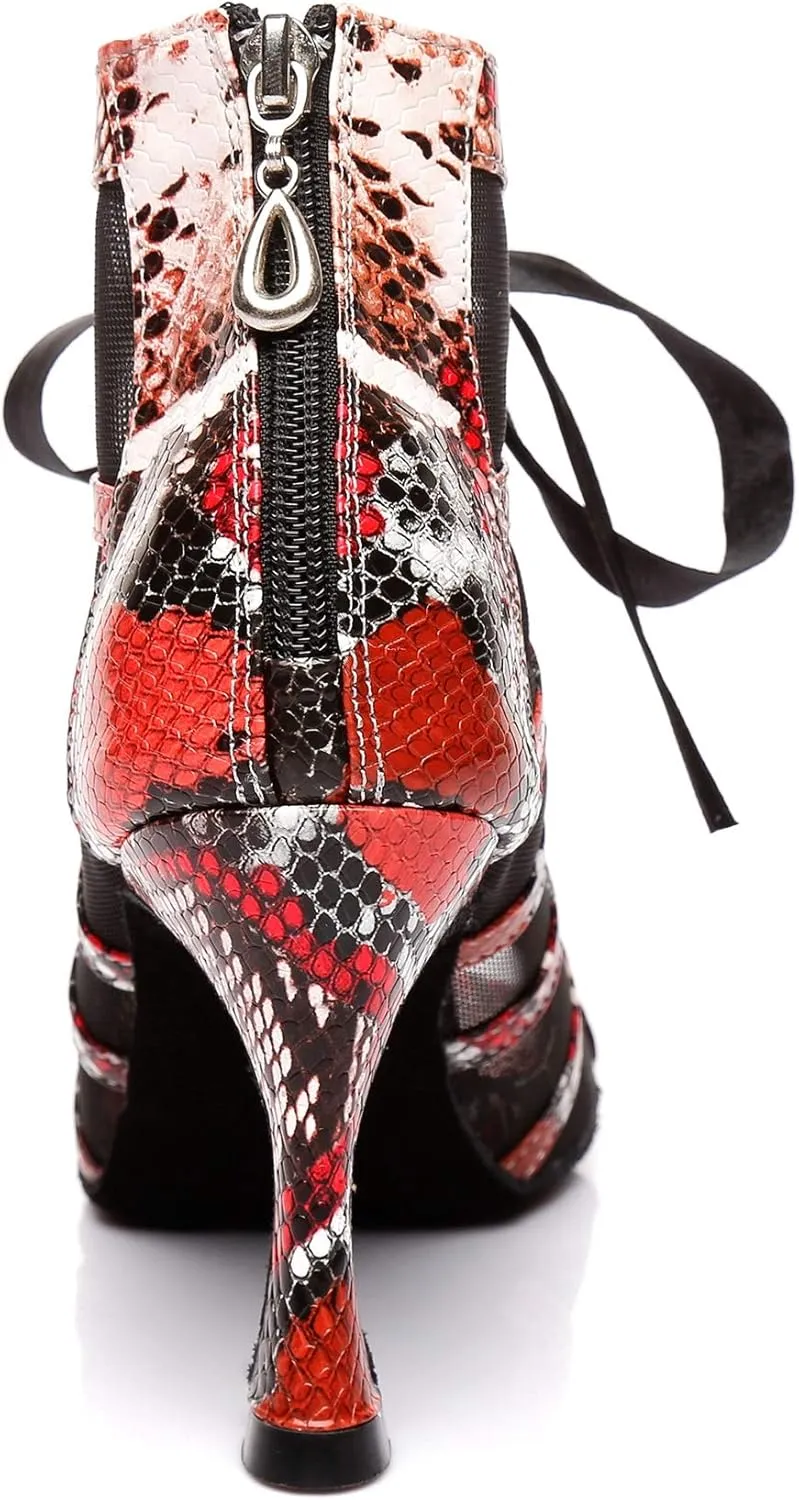 Minishion Women's Latin Salsa Ribbon Lacing Leopard Mesh Synthetic Social Dance Shoes Party Ankle Sandals