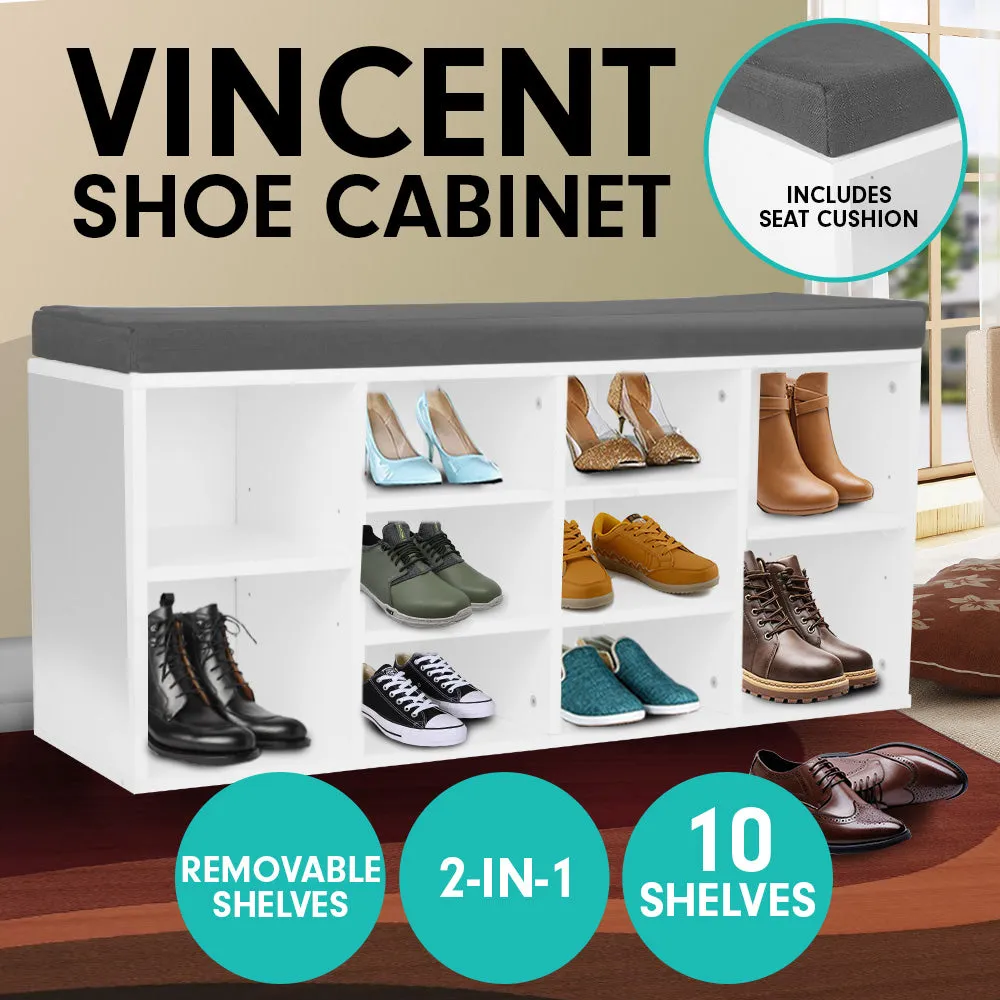 NNEDPE Shoe Rack Cabinet Organiser Grey Cushion - 104 x 30 x 45 - White