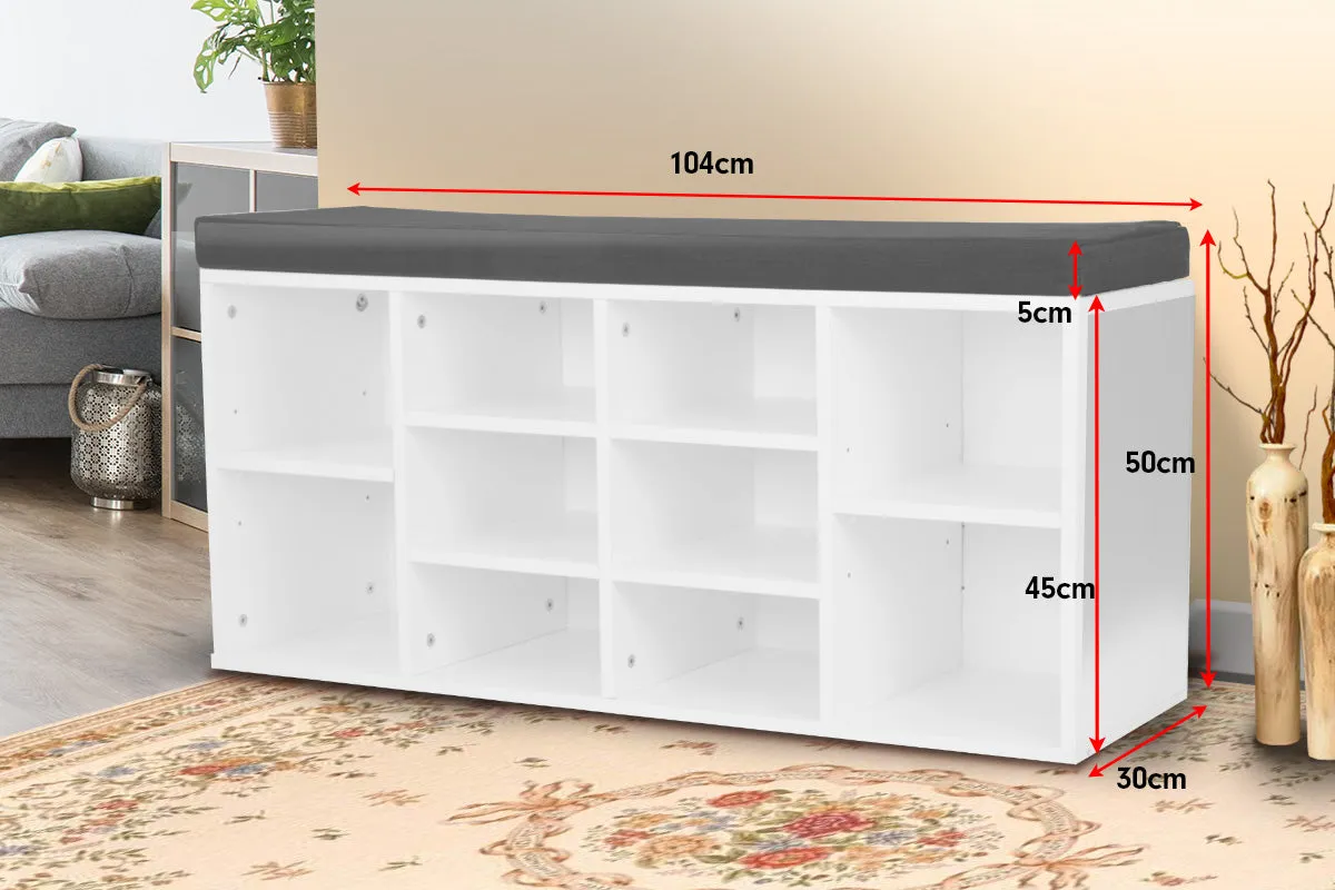 NNEDPE Shoe Rack Cabinet Organiser Grey Cushion - 104 x 30 x 45 - White