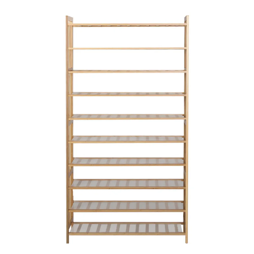 NNEDSZ 10-Tier Bamboo Shoe Rack Wooden Shelf Stand Storage Organizer