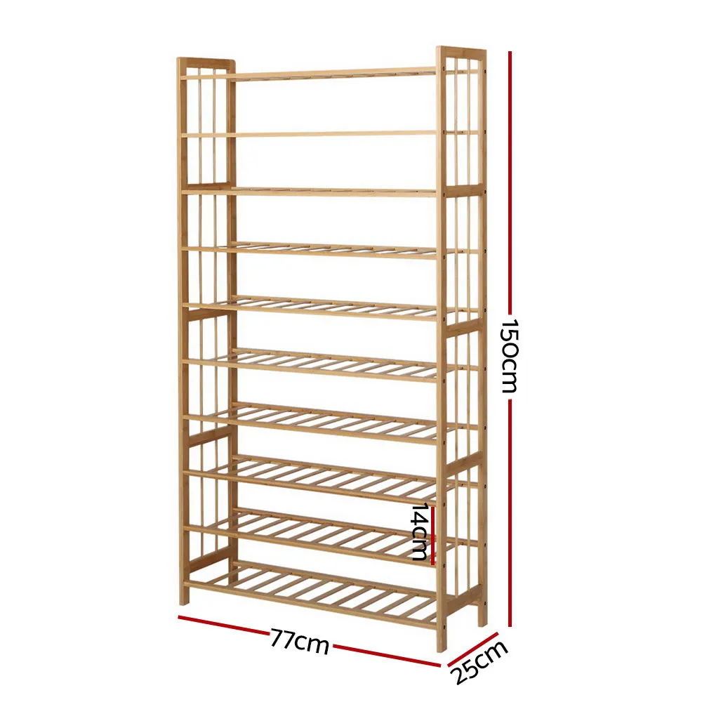 NNEDSZ 10-Tier Bamboo Shoe Rack Wooden Shelf Stand Storage Organizer