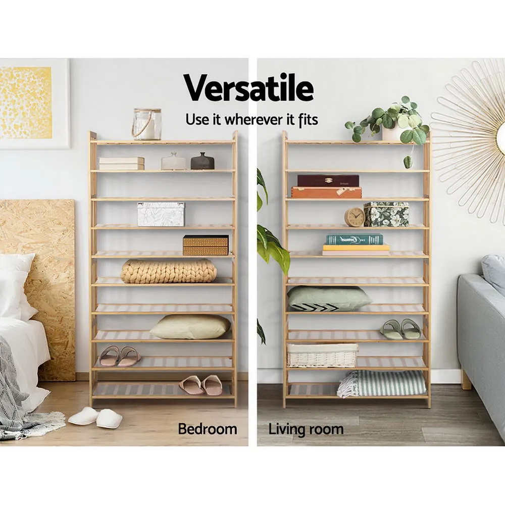 NNEDSZ 10-Tier Bamboo Shoe Rack Wooden Shelf Stand Storage Organizer