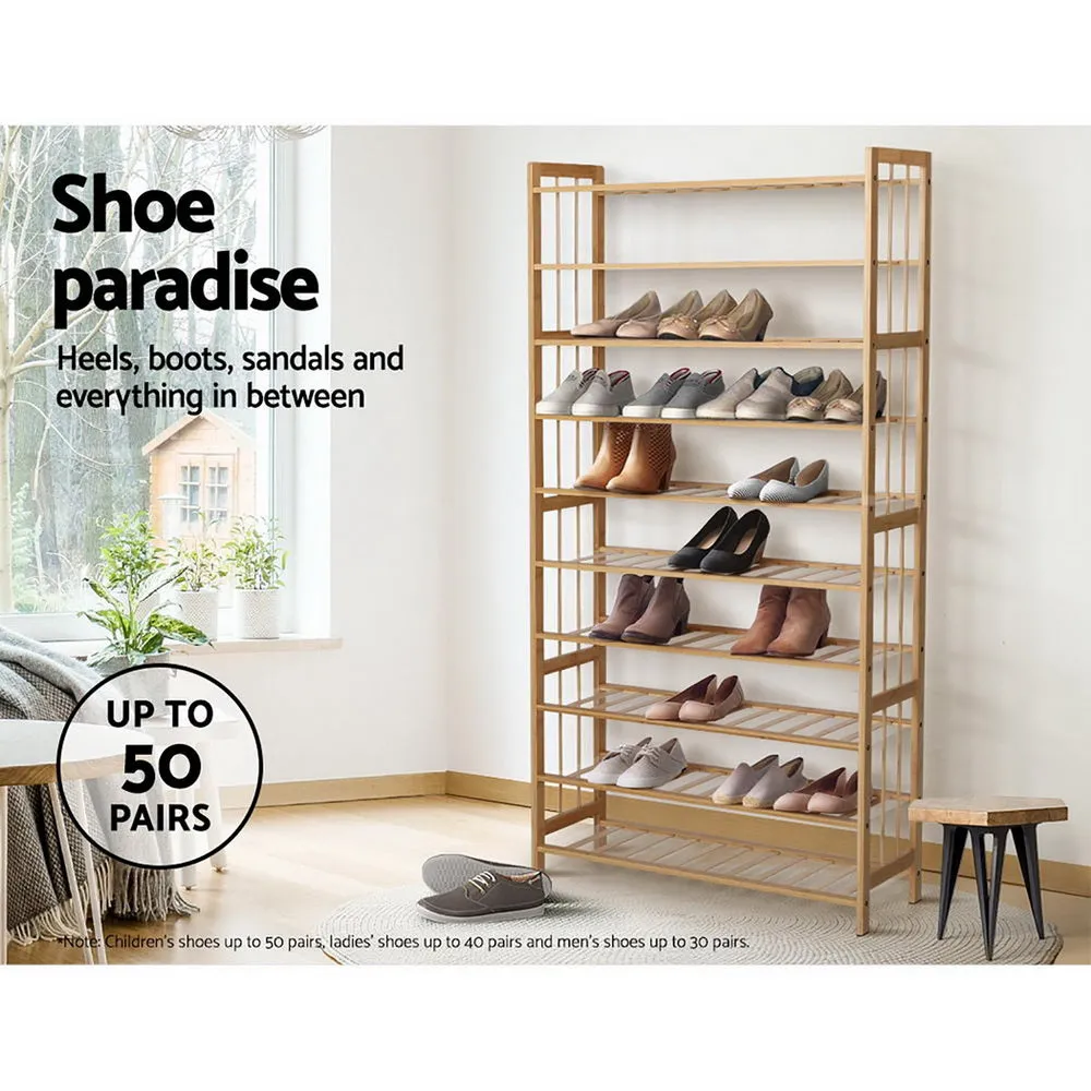 NNEDSZ 10-Tier Bamboo Shoe Rack Wooden Shelf Stand Storage Organizer