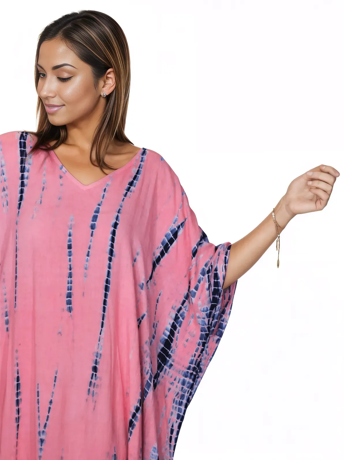Peachy Pink Hand-Dyed Tie-Dye Maxi Kaftan Dress – Boho Chic, Flowy and Comfortable