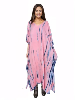 Peachy Pink Hand-Dyed Tie-Dye Maxi Kaftan Dress – Boho Chic, Flowy and Comfortable
