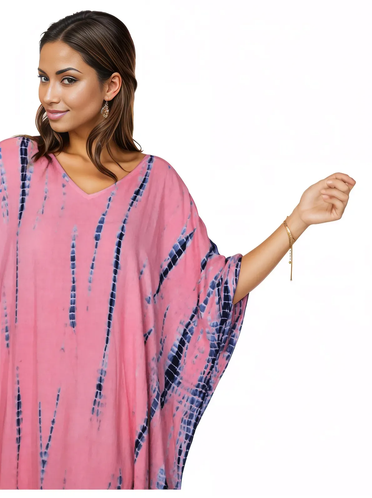 Peachy Pink Hand-Dyed Tie-Dye Maxi Kaftan Dress – Boho Chic, Flowy and Comfortable