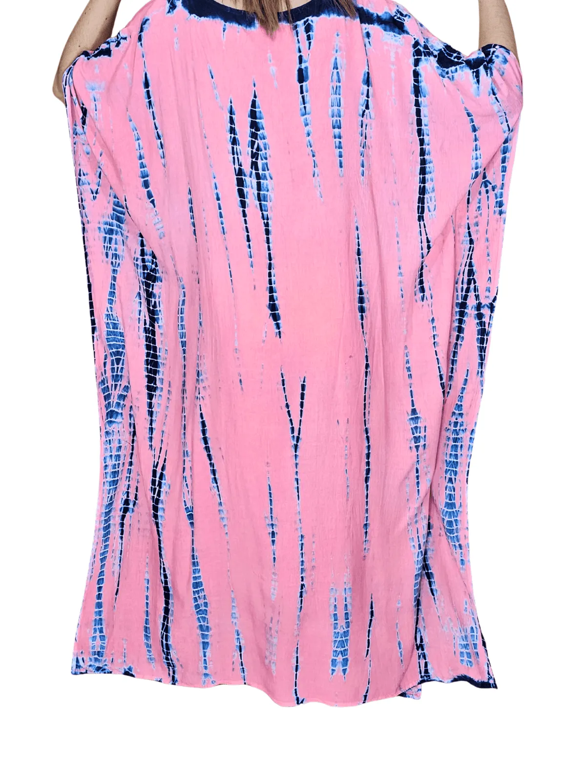 Peachy Pink Hand-Dyed Tie-Dye Maxi Kaftan Dress – Boho Chic, Flowy and Comfortable