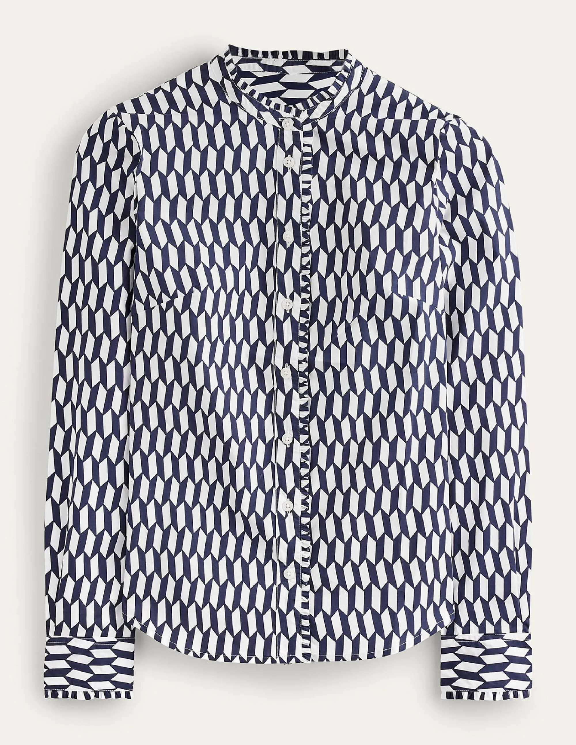 Phoebe Cotton Shirt-Ivory, Block Tile