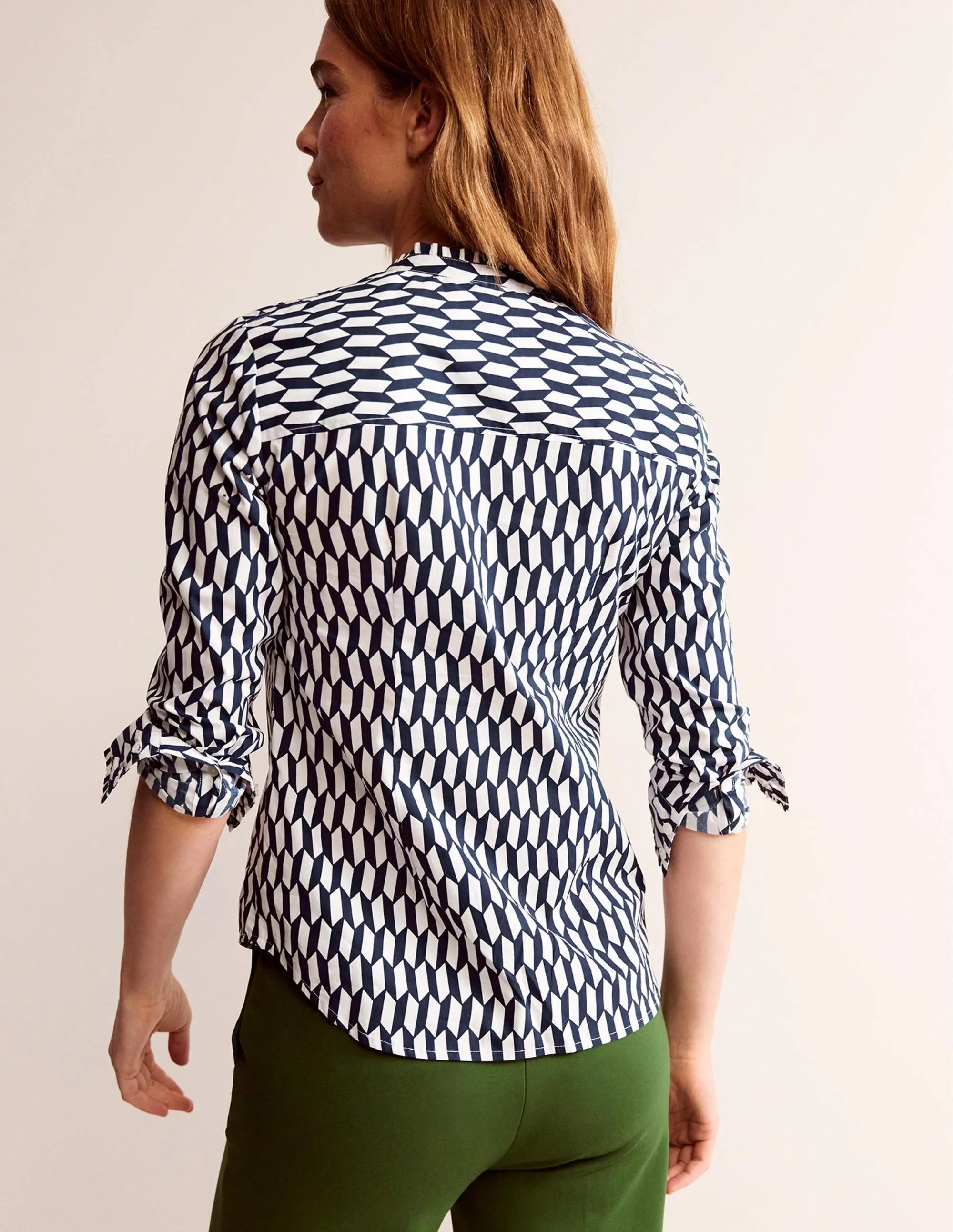 Phoebe Cotton Shirt-Ivory, Block Tile