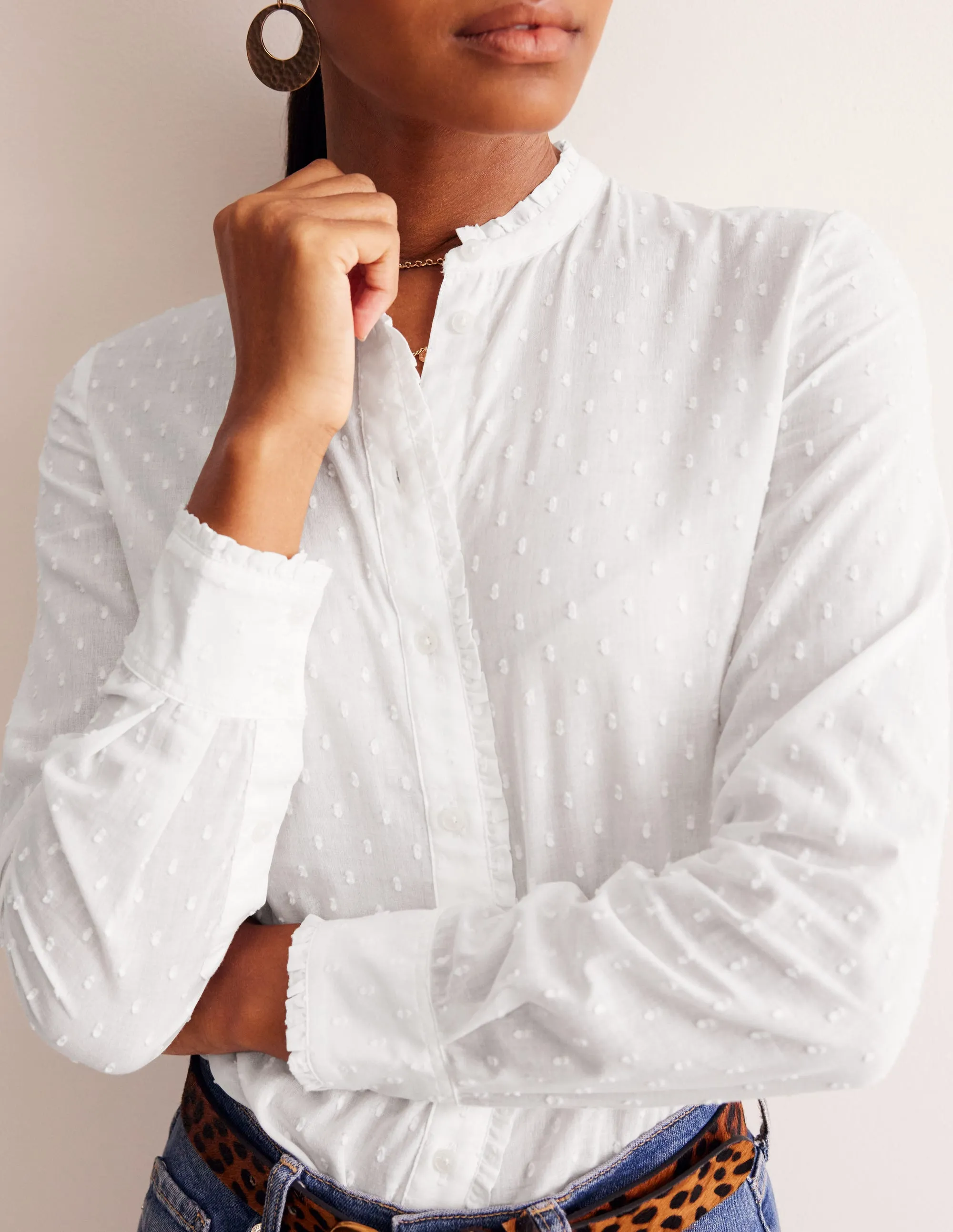 Phoebe Cotton Shirt-White Dobby