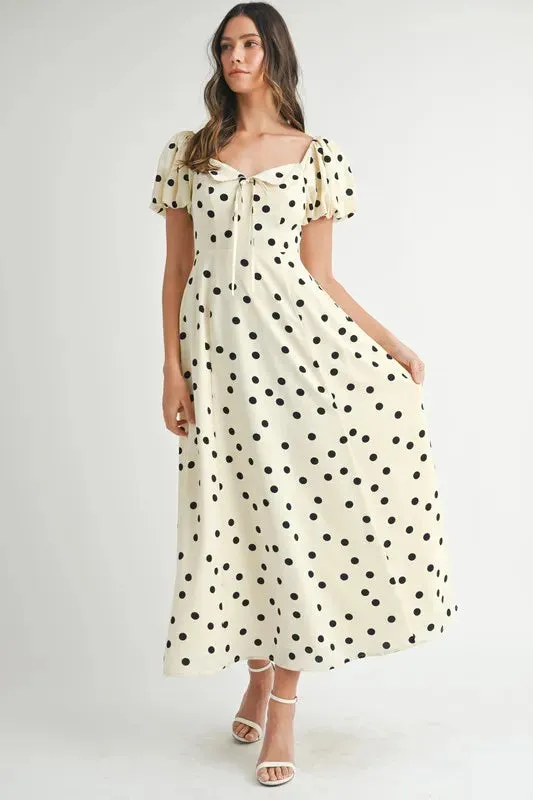 Polka Dot Puff Sleeve Midi Dress