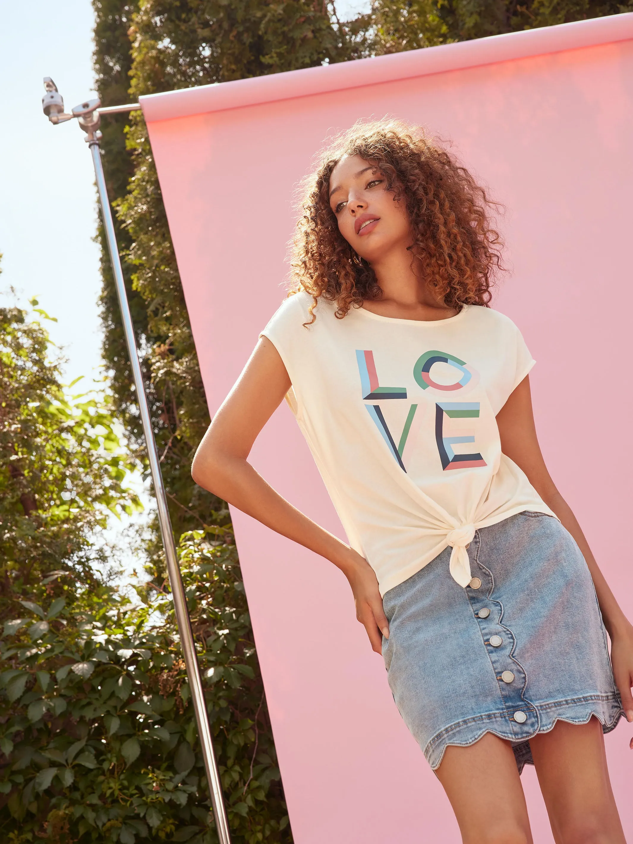 Printed Cotton Front Knot Top - Romantic
