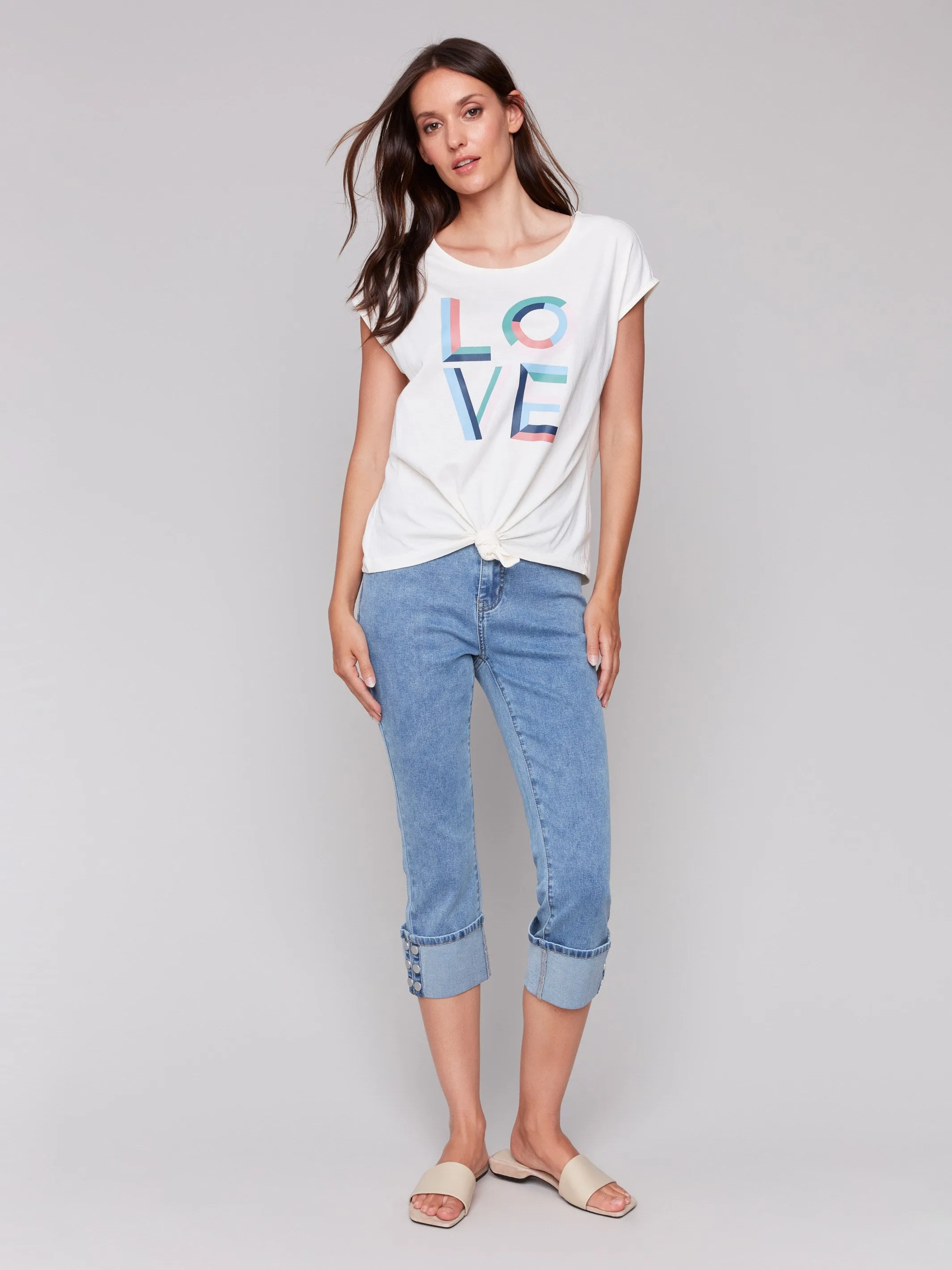 Printed Cotton Front Knot Top - Romantic
