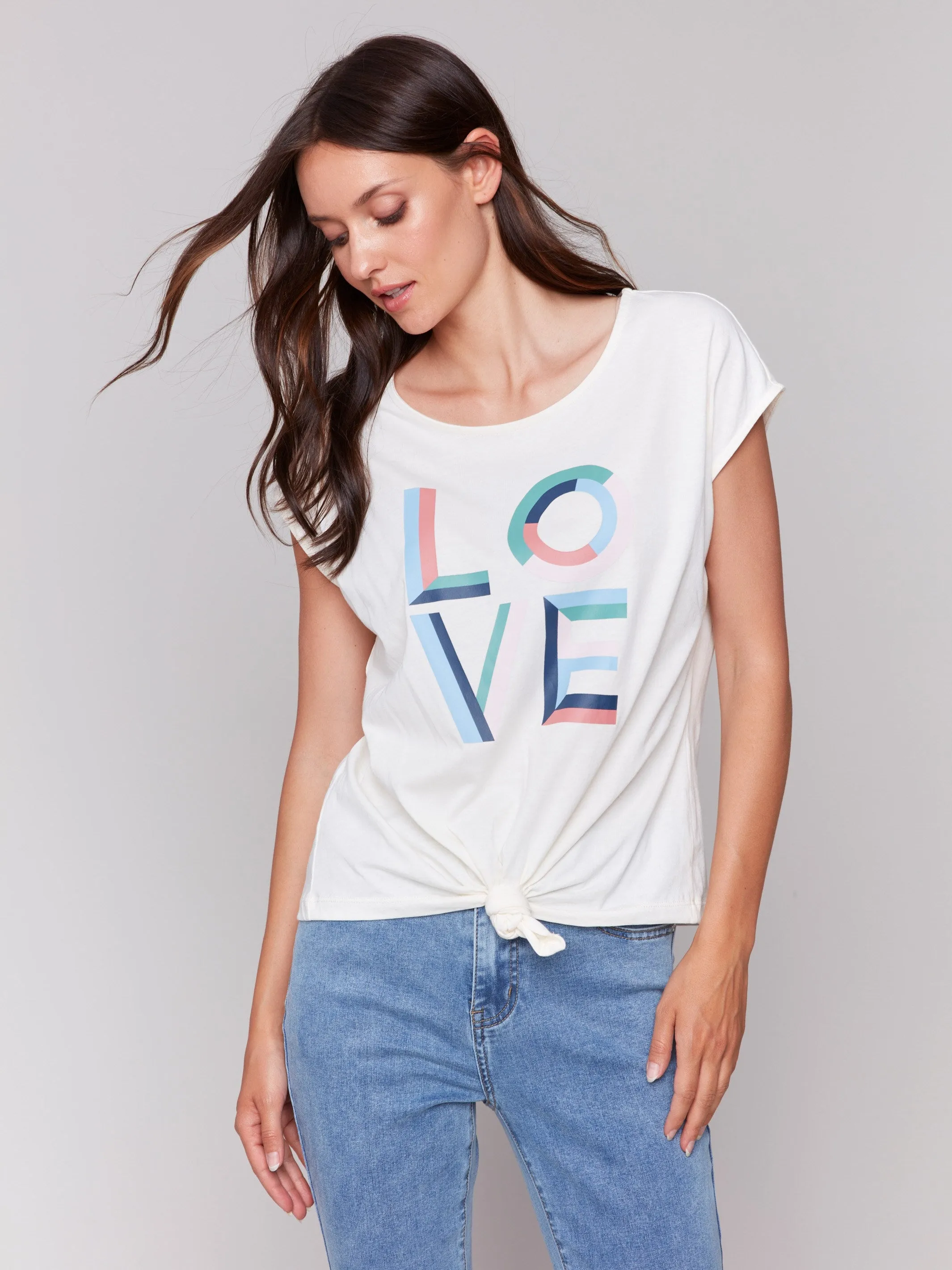 Printed Cotton Front Knot Top - Romantic