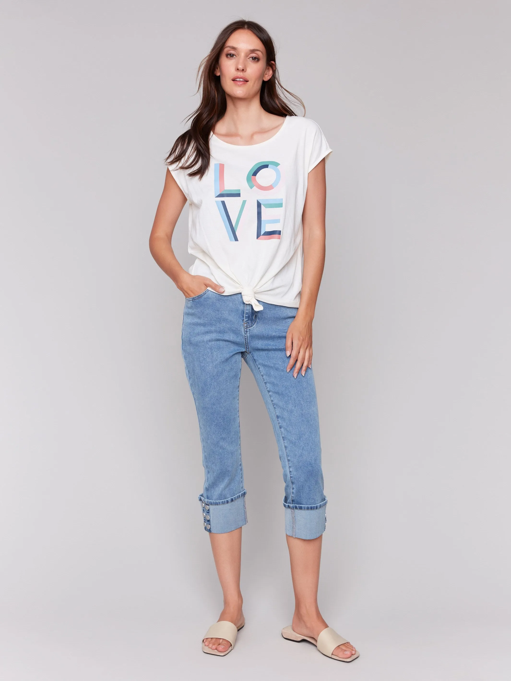 Printed Cotton Front Knot Top - Romantic