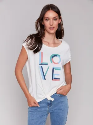 Printed Cotton Front Knot Top - Romantic