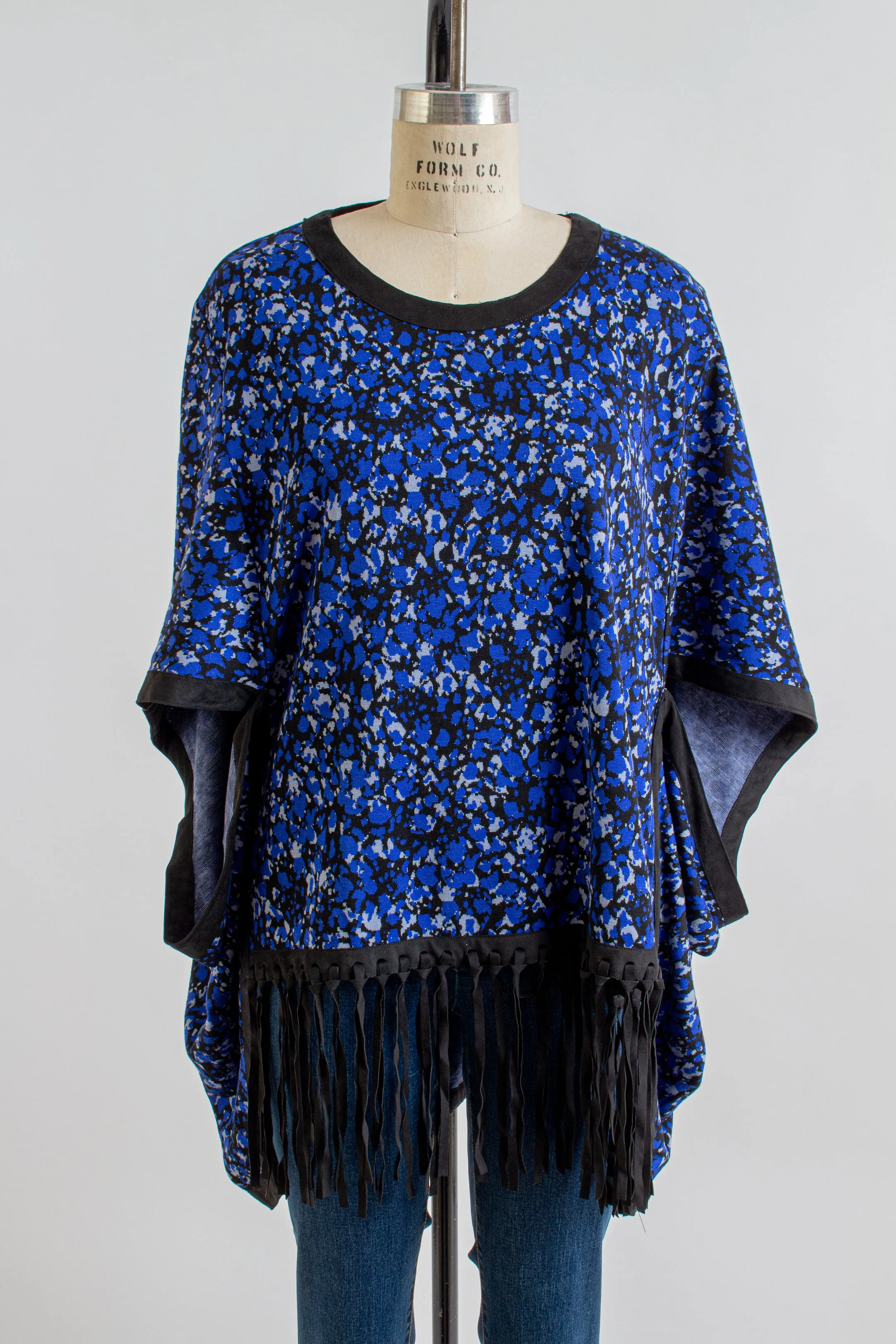 "Fergie" Blue Floral Jacquard Poncho