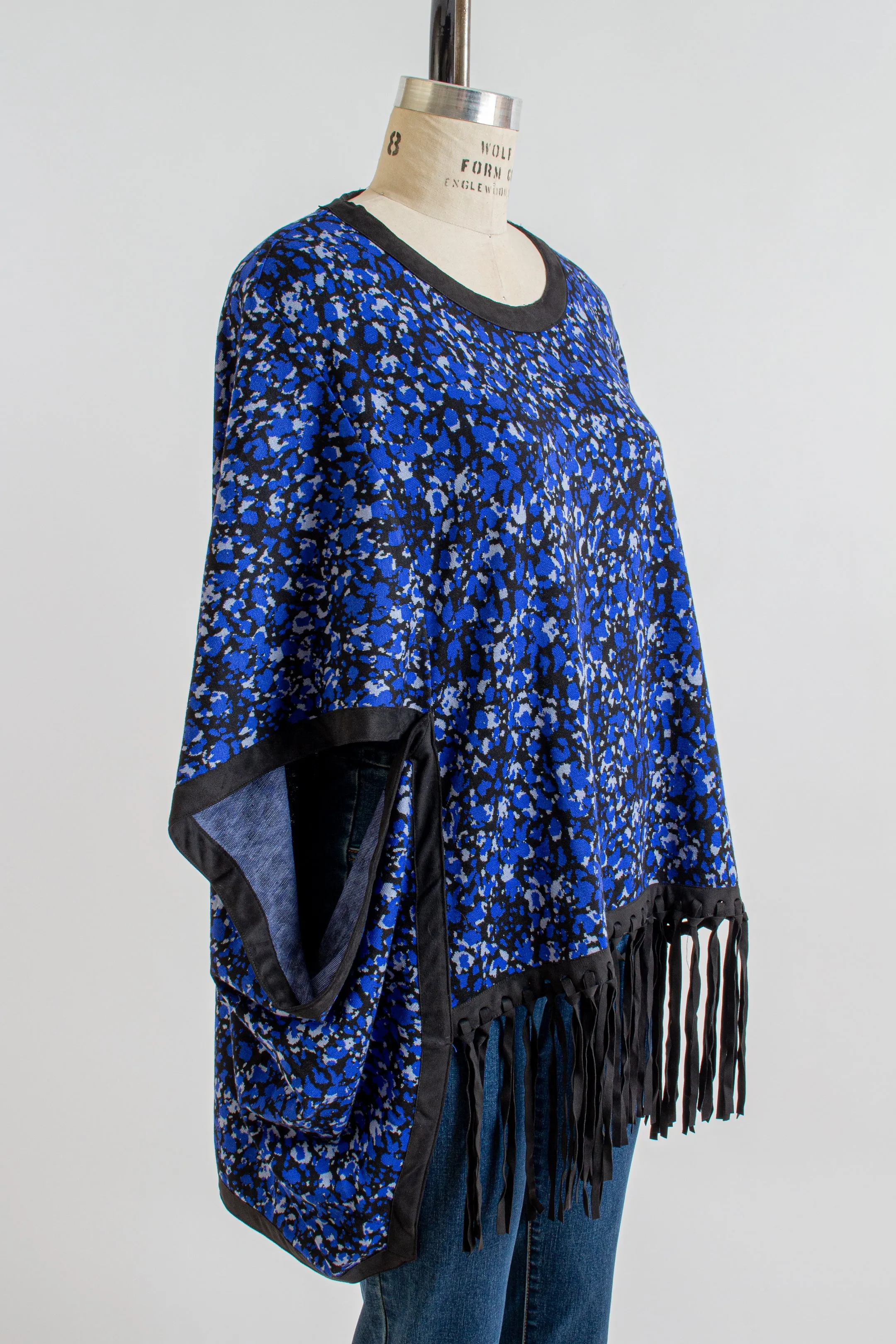 "Fergie" Blue Floral Jacquard Poncho
