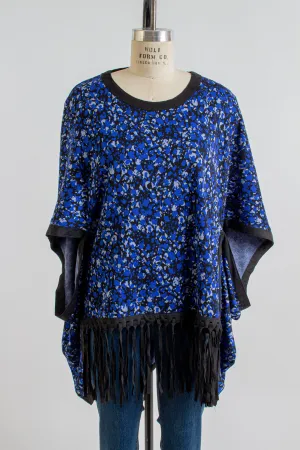 "Fergie" Blue Floral Jacquard Poncho