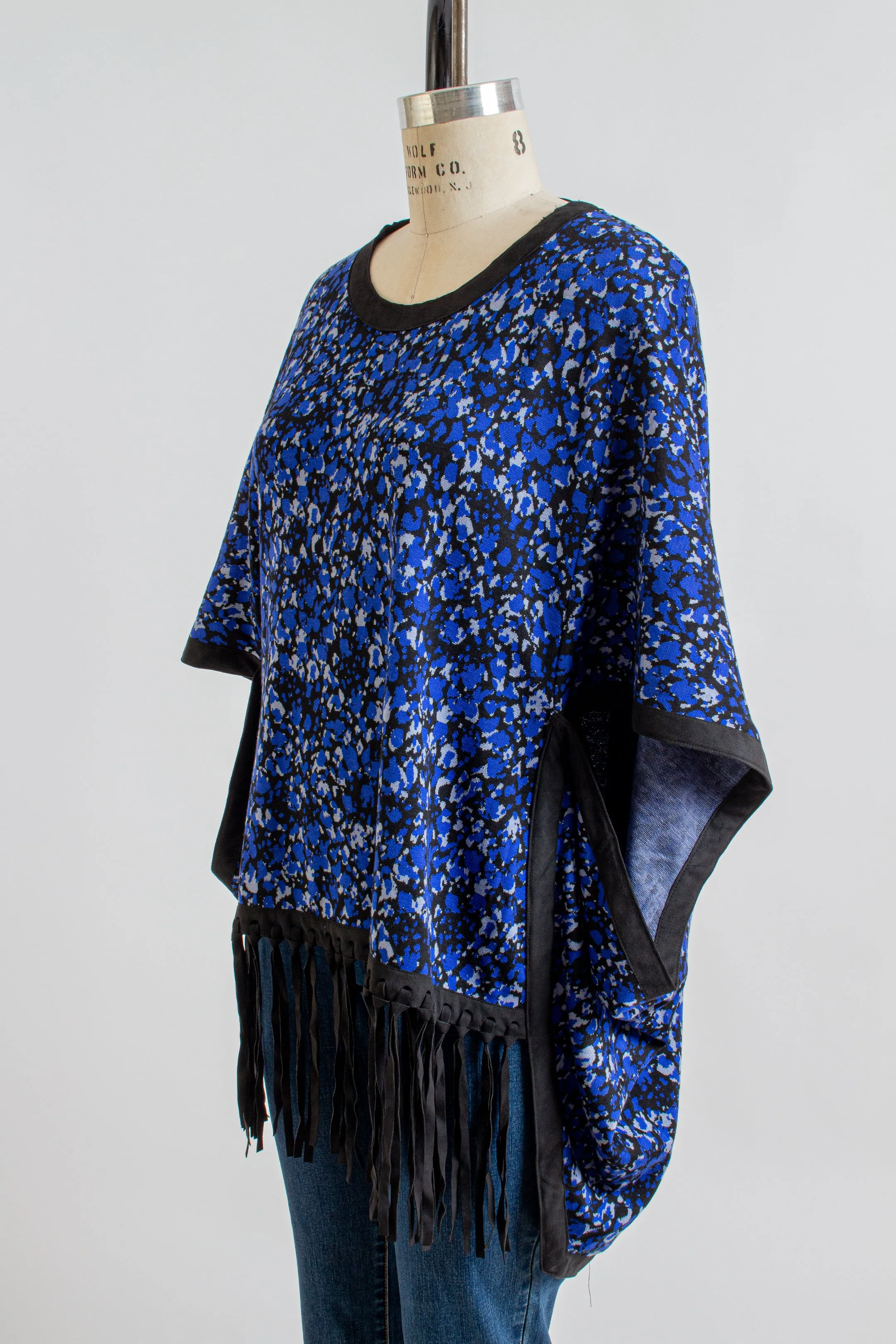 "Fergie" Blue Floral Jacquard Poncho