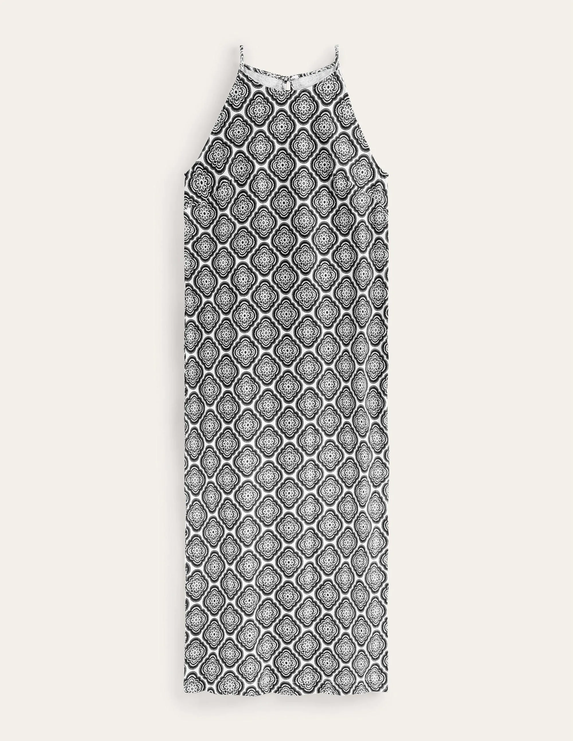 Racer Neck Jersey Midi Dress-Black, Botanic Blush