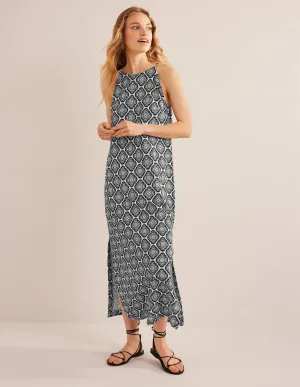 Racer Neck Jersey Midi Dress-Black, Botanic Blush