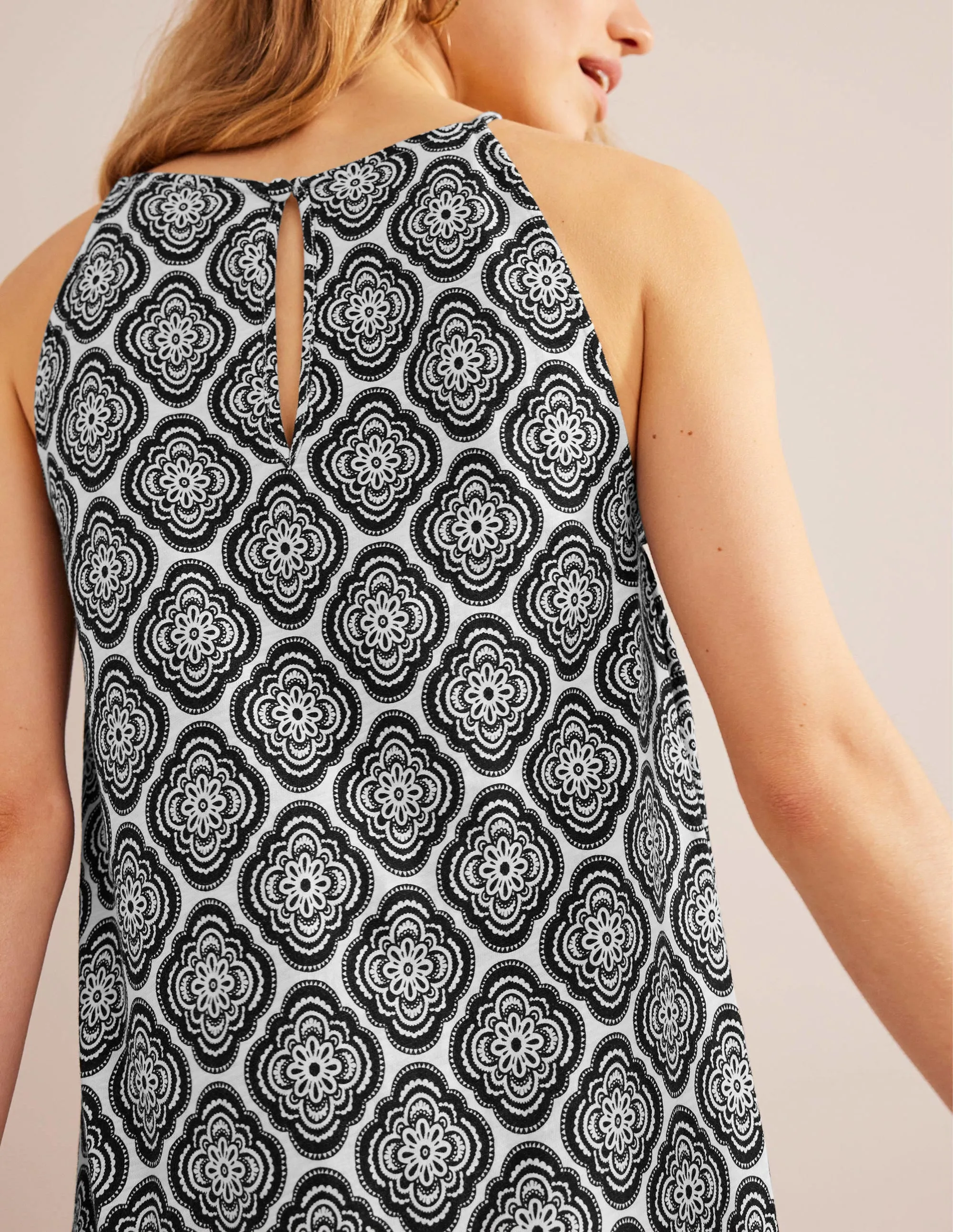 Racer Neck Jersey Midi Dress-Black, Botanic Blush