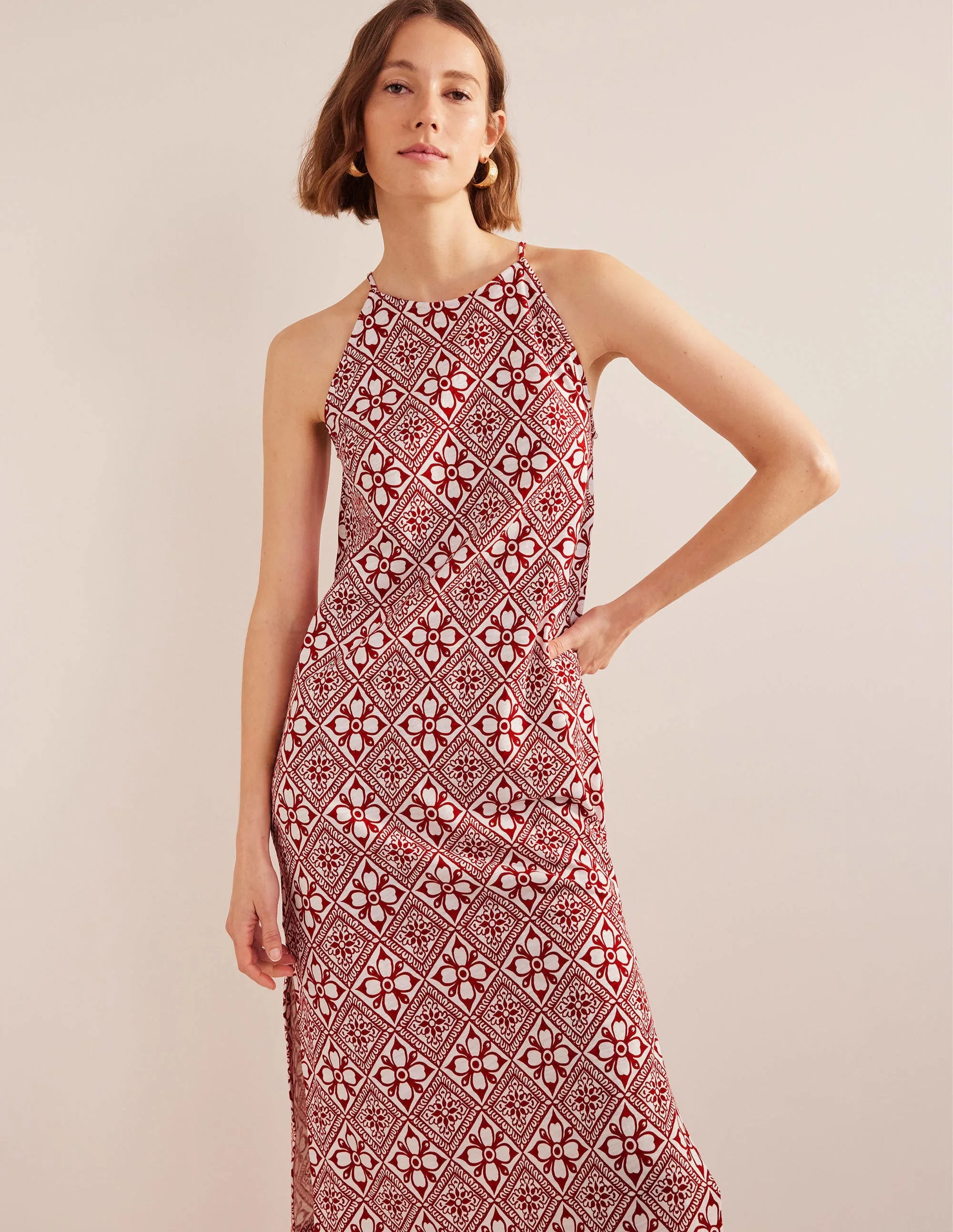Racer Neck Jersey Midi Dress-Poinsettia, Block Pome