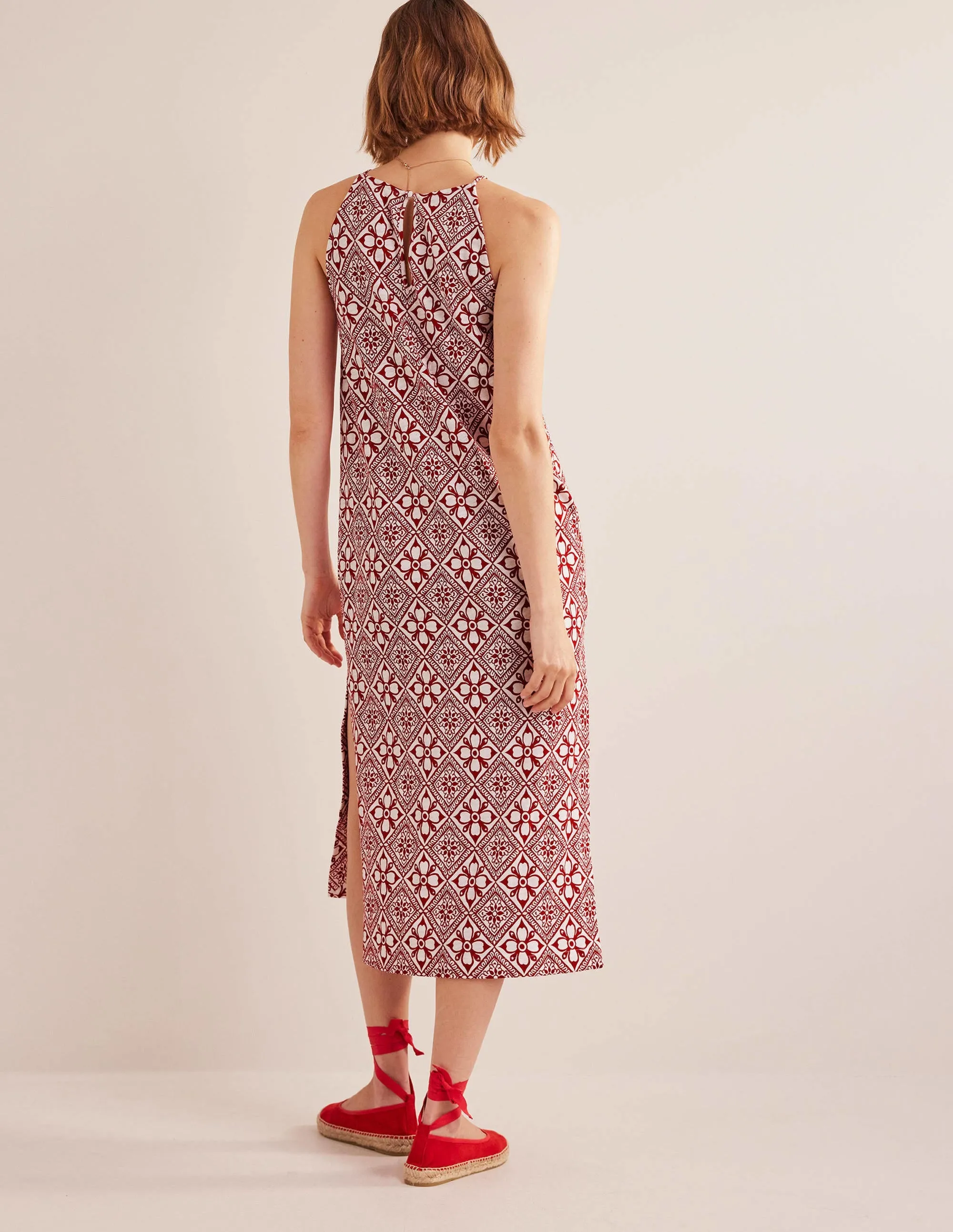 Racer Neck Jersey Midi Dress-Poinsettia, Block Pome