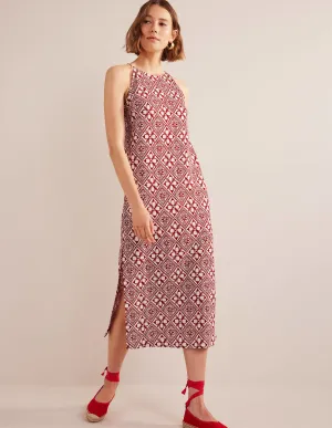 Racer Neck Jersey Midi Dress-Poinsettia, Block Pome