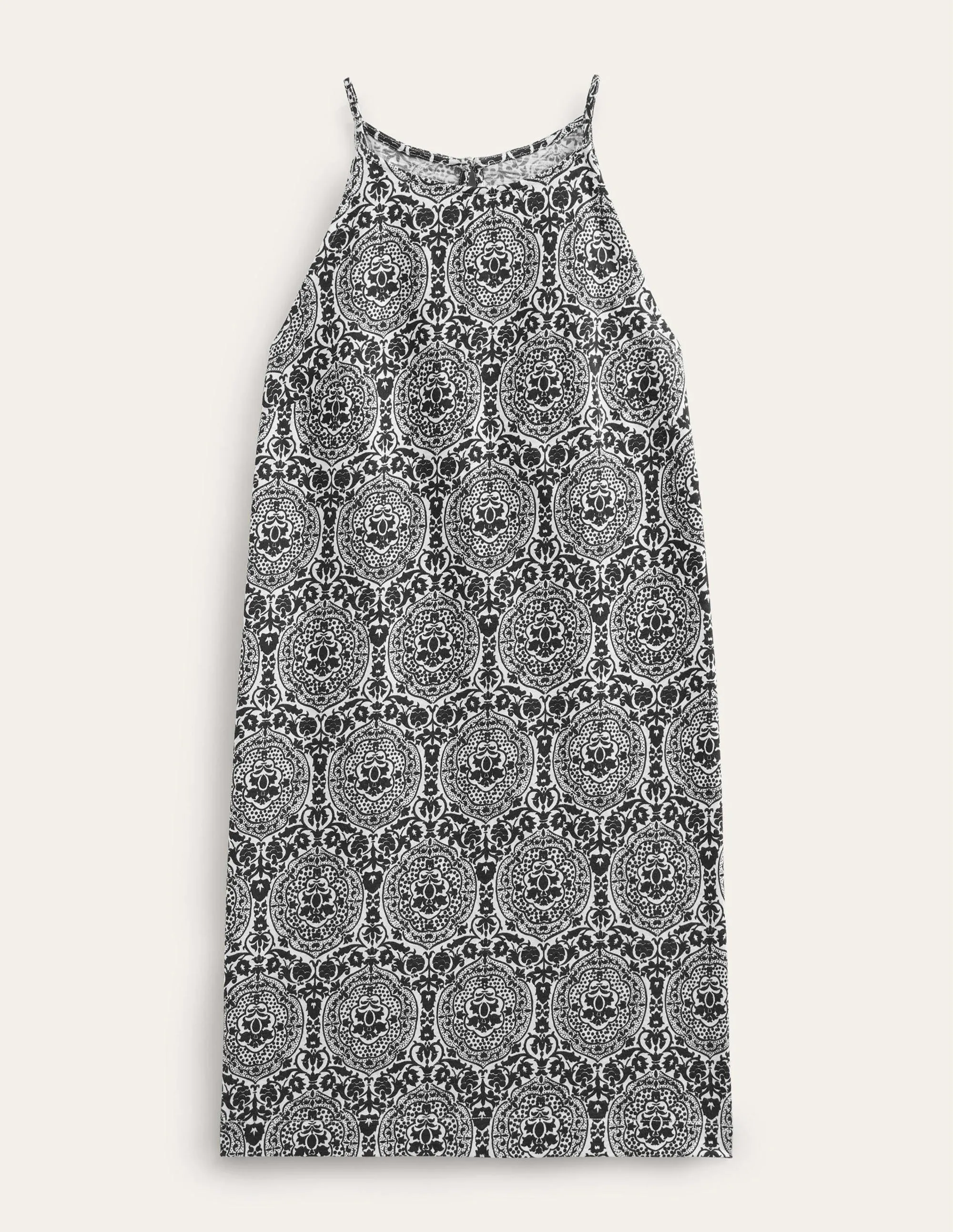 Racer Neck Jersey Mini Dress-Black, Exotic Tile