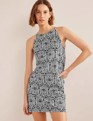 Racer Neck Jersey Mini Dress-Black, Exotic Tile