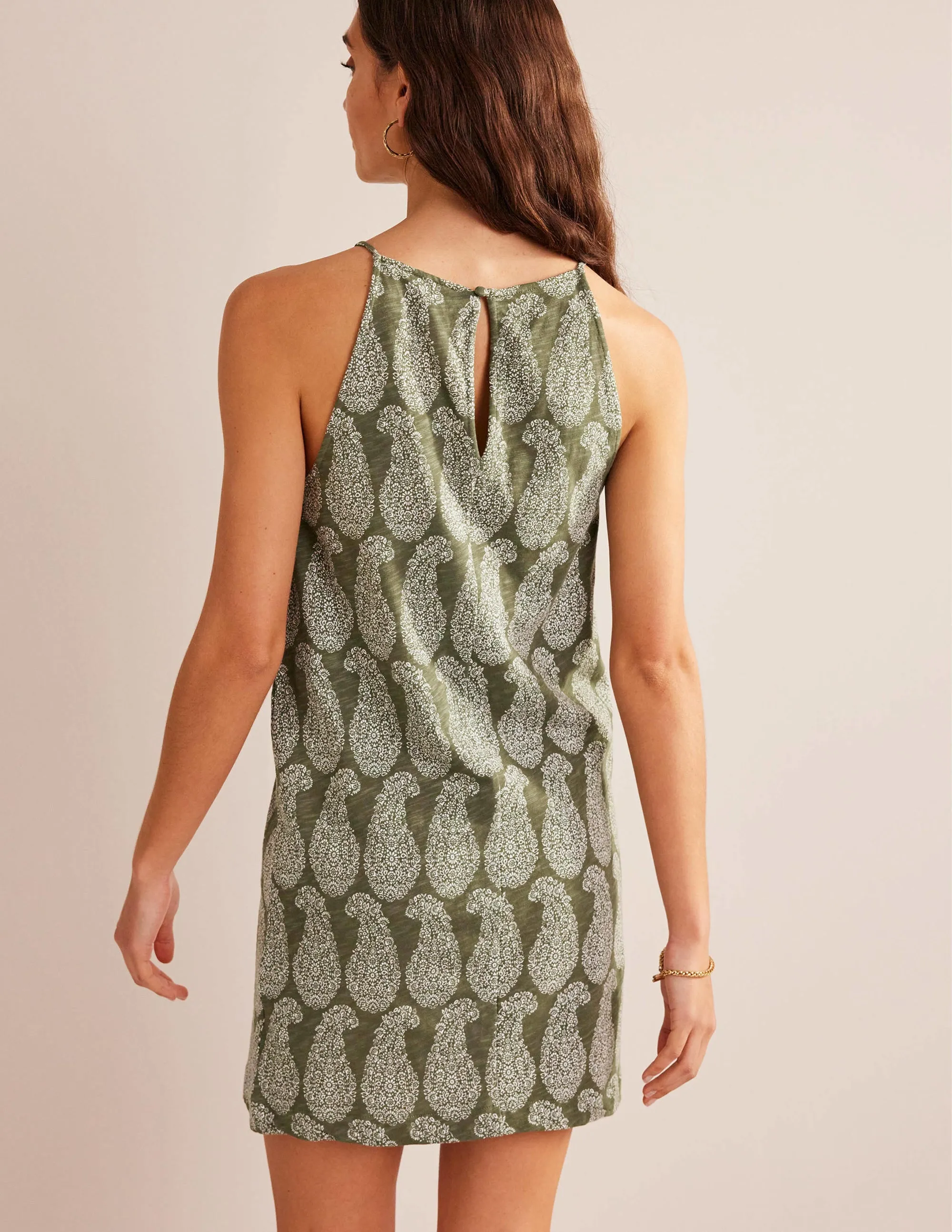 Racer Neck Jersey Mini Dress-Spruce, Sweet Paisley