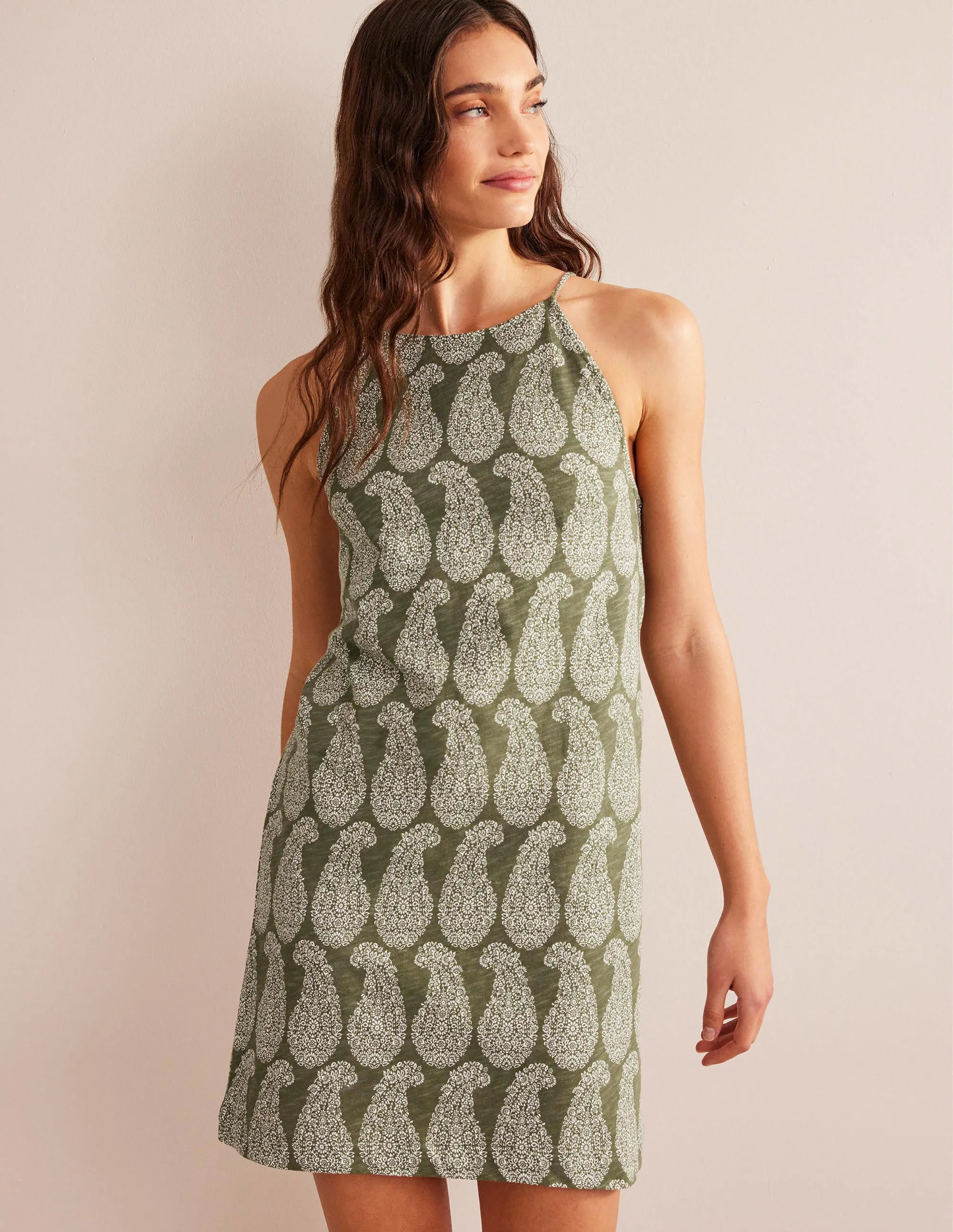 Racer Neck Jersey Mini Dress-Spruce, Sweet Paisley