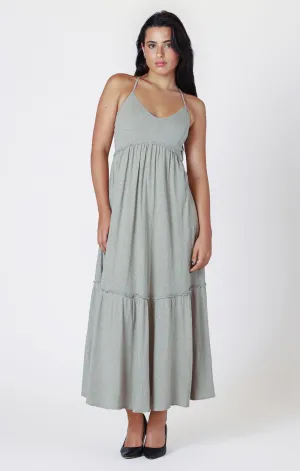 Raw Edge Tiered Maxi Dress - Sage