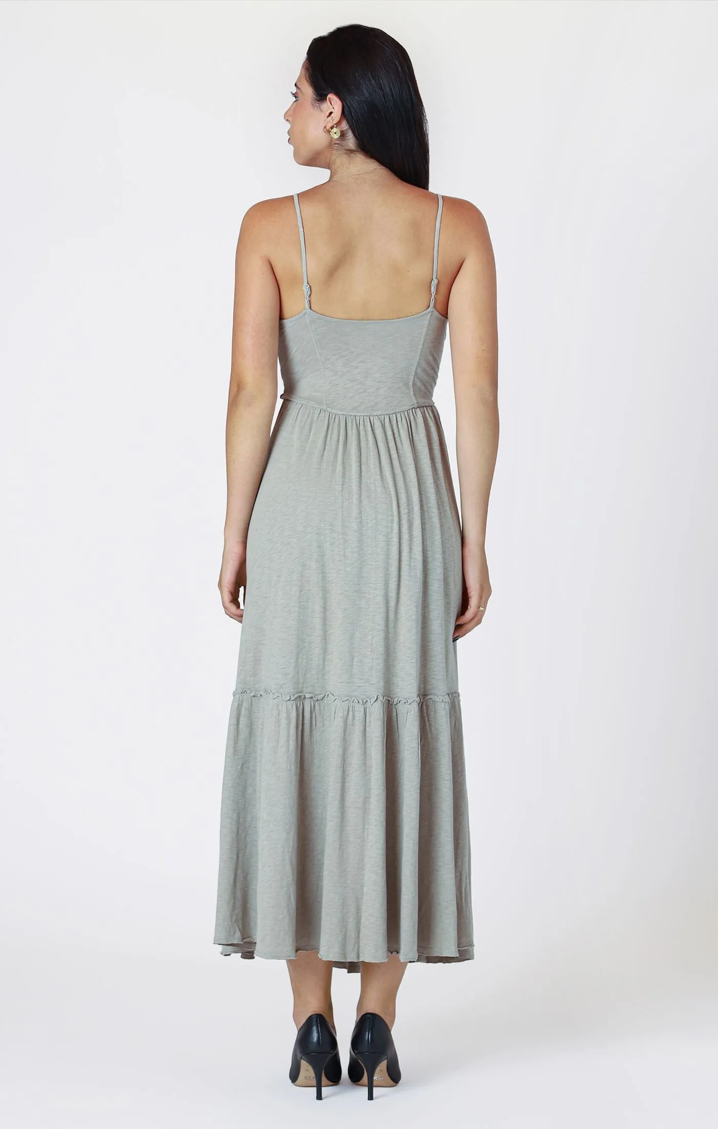 Raw Edge Tiered Maxi Dress - Sage
