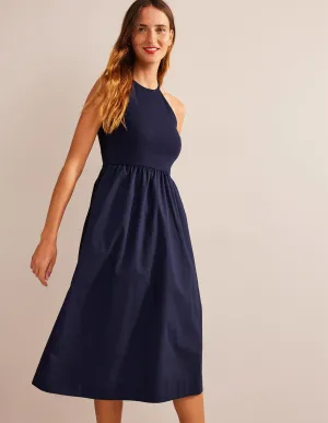 Ribbed Halterneck Midi Dress-Navy
